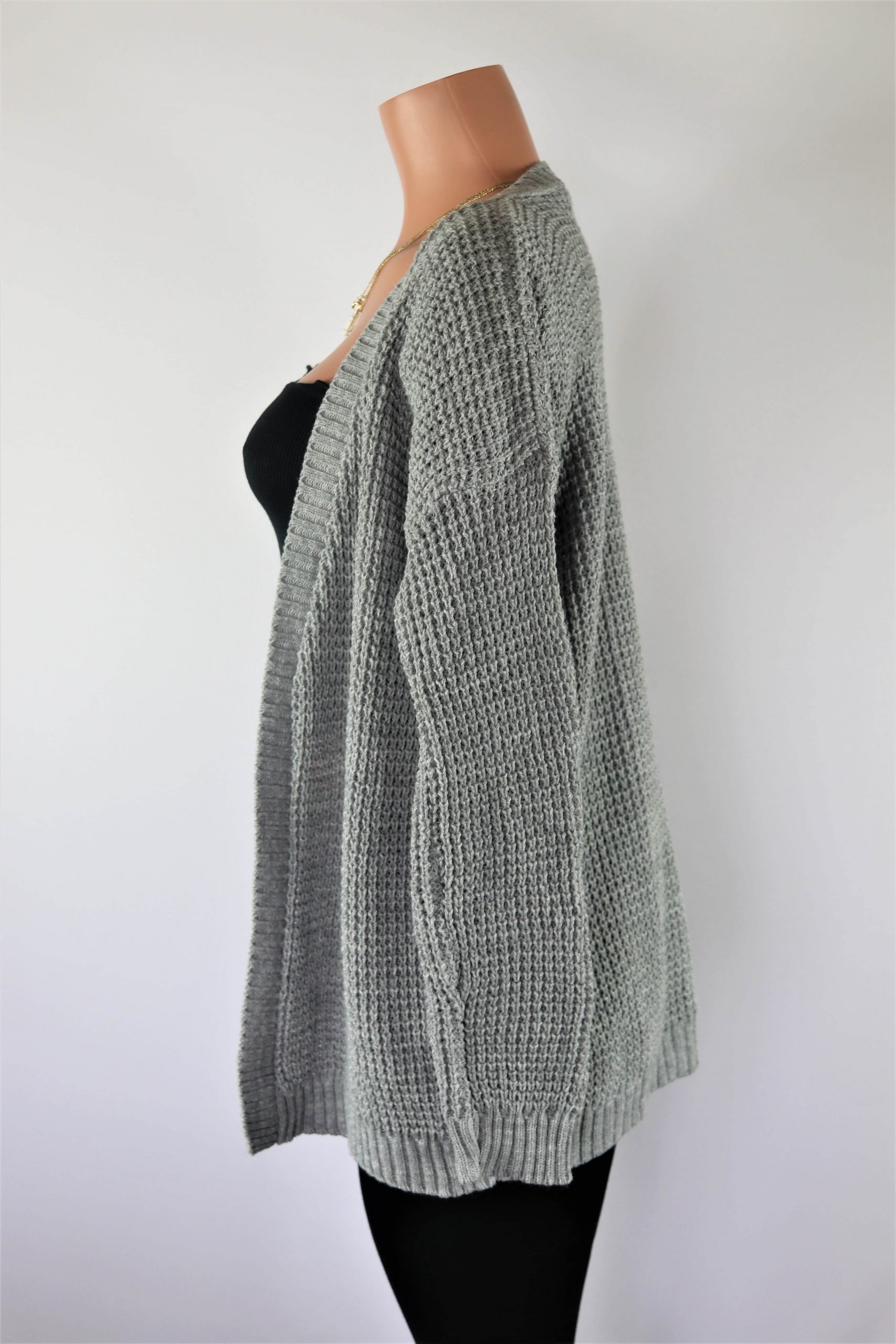 Silver Plated Cardigan - Grey gray long sleeve knit cardigan.