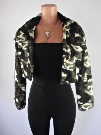 Camo Teddy Crop Jacket Camo Teddy Crop Jacket