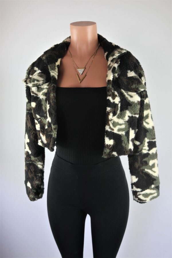 Camo Teddy Crop Jacket