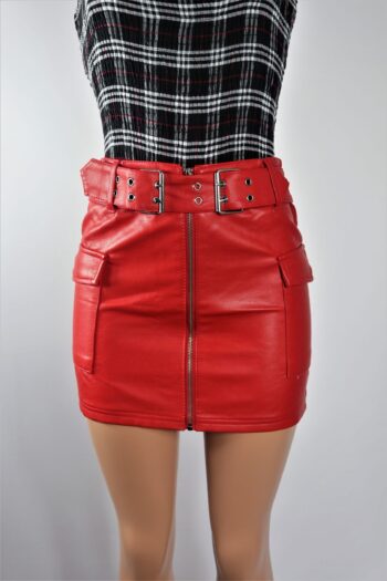 Red Faux Leather Skirt