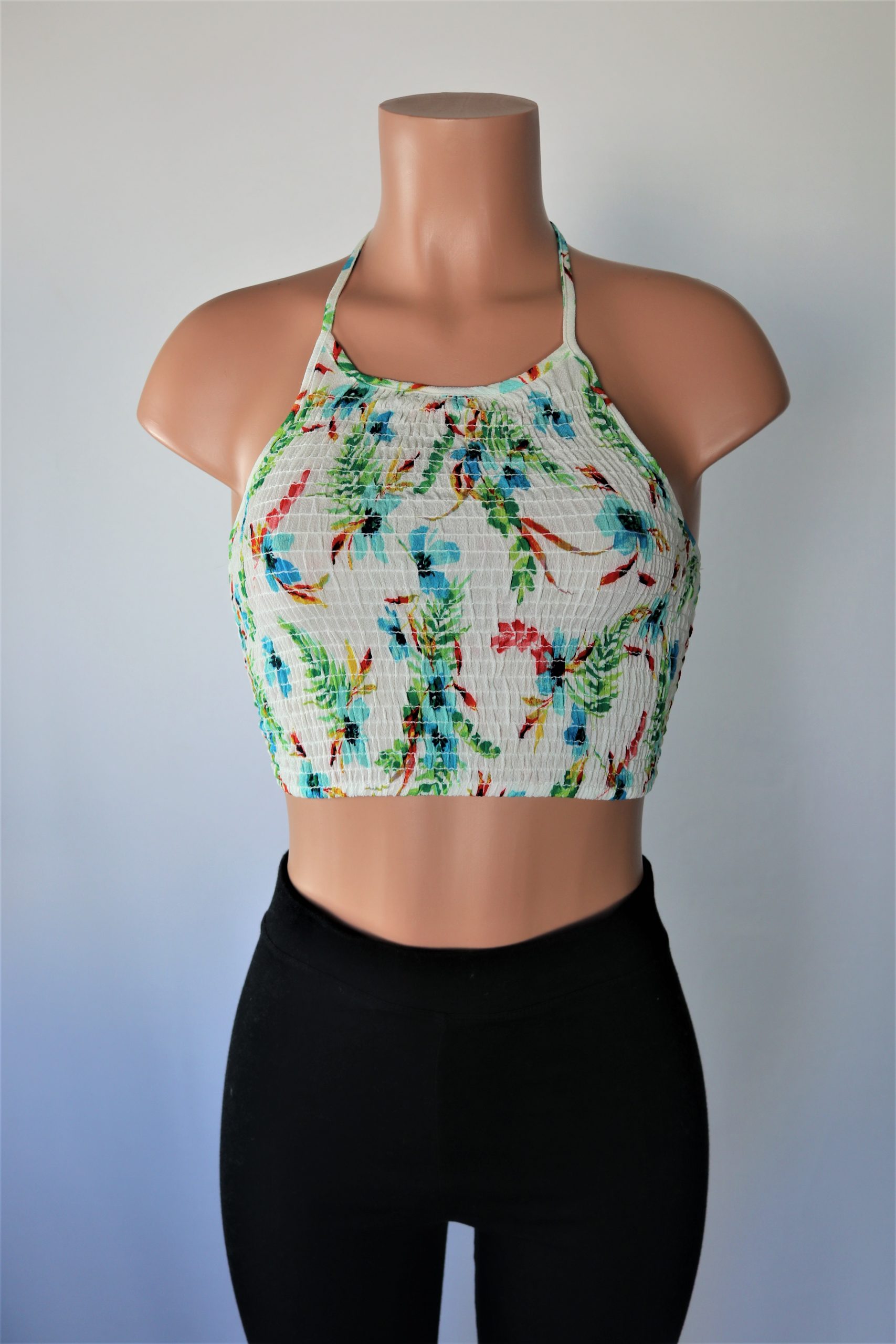 red floral halter top