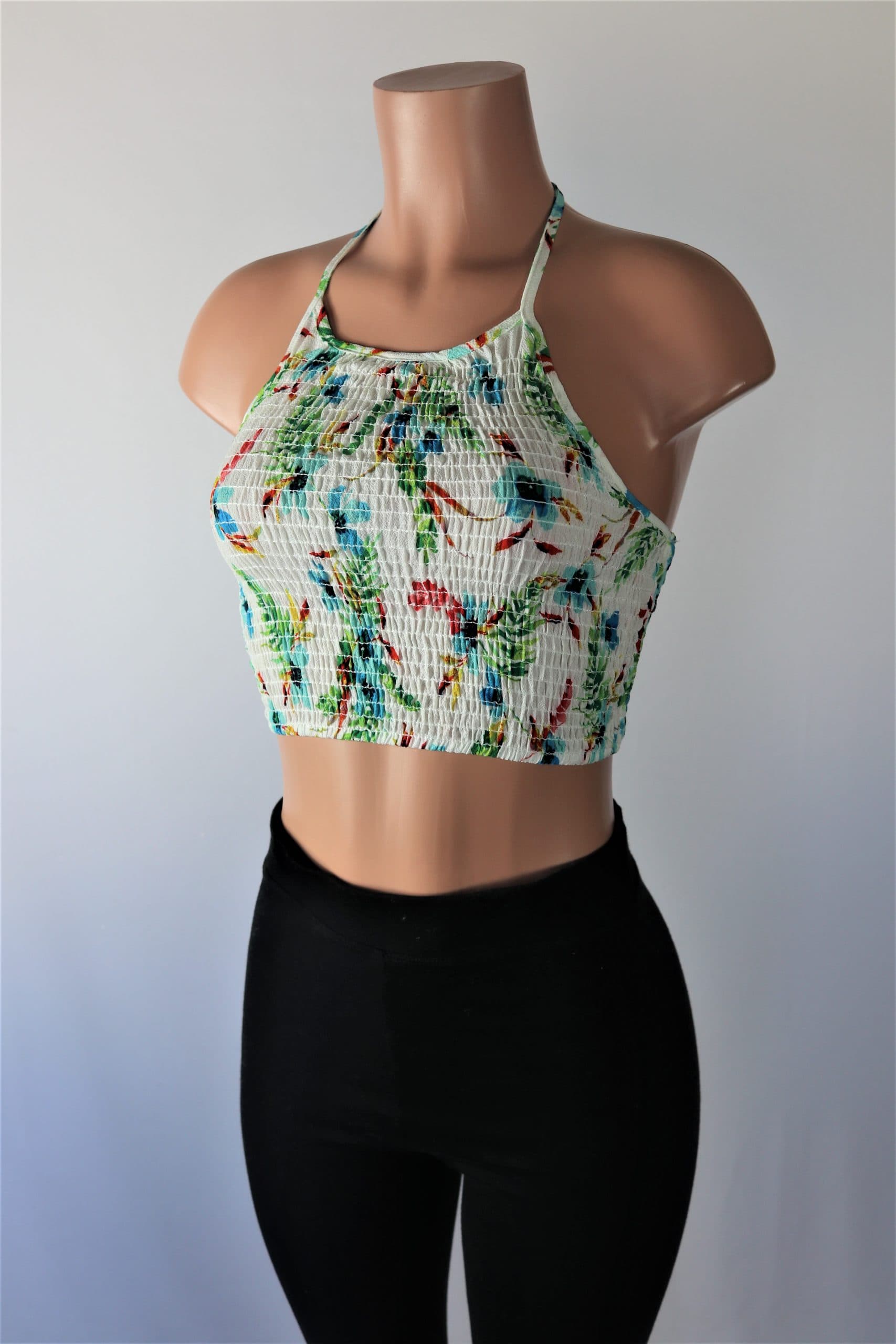 red floral halter top