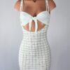 White Plaid Suspender Skirt Set