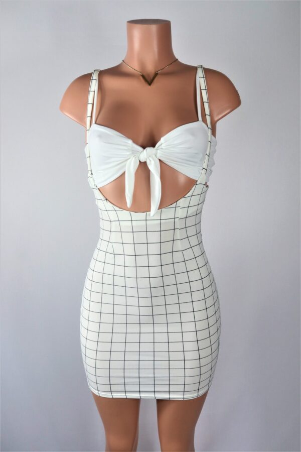 White Plaid Suspender Skirt Set