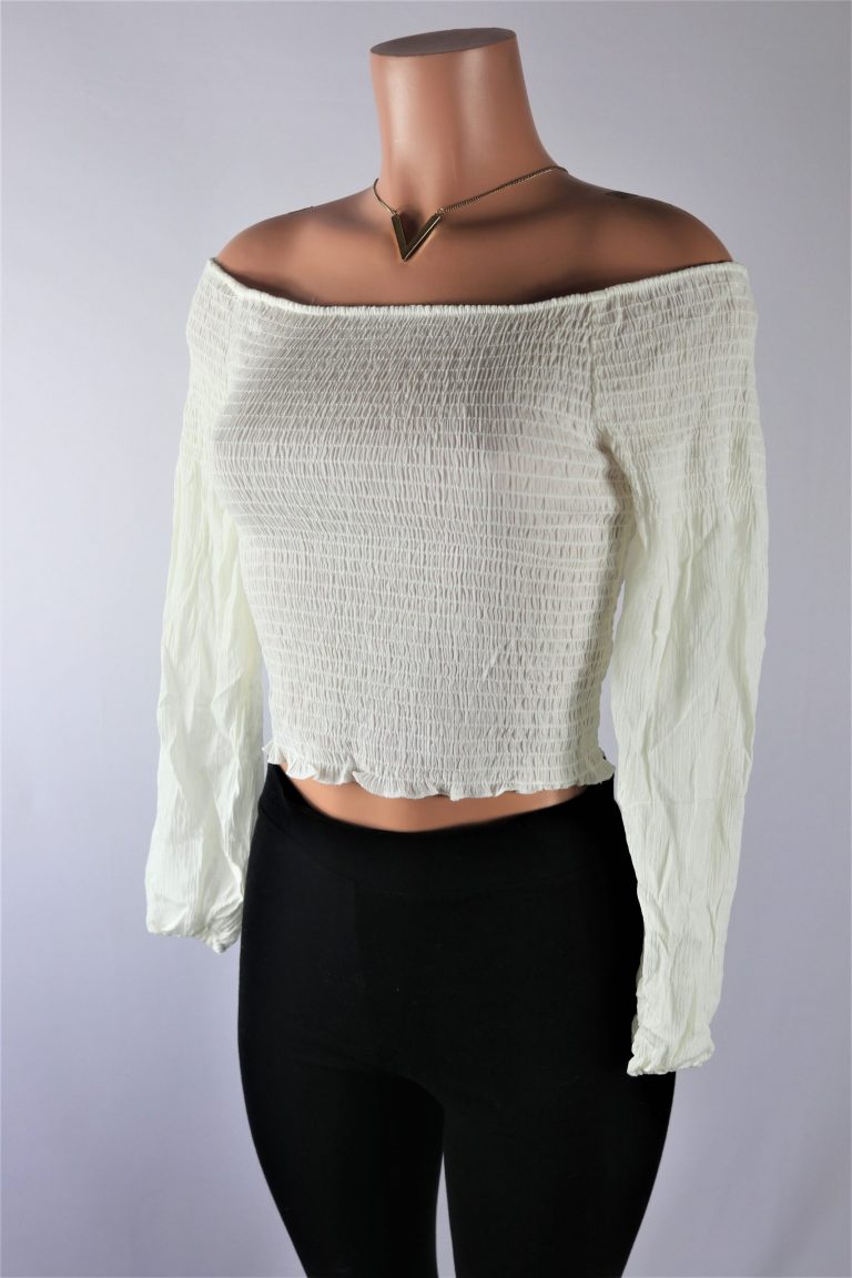 ICE BLUE OFF-SHOULDER SMOCKED TOP