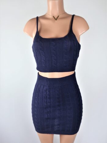 Blue Cable Knit Skirt Set