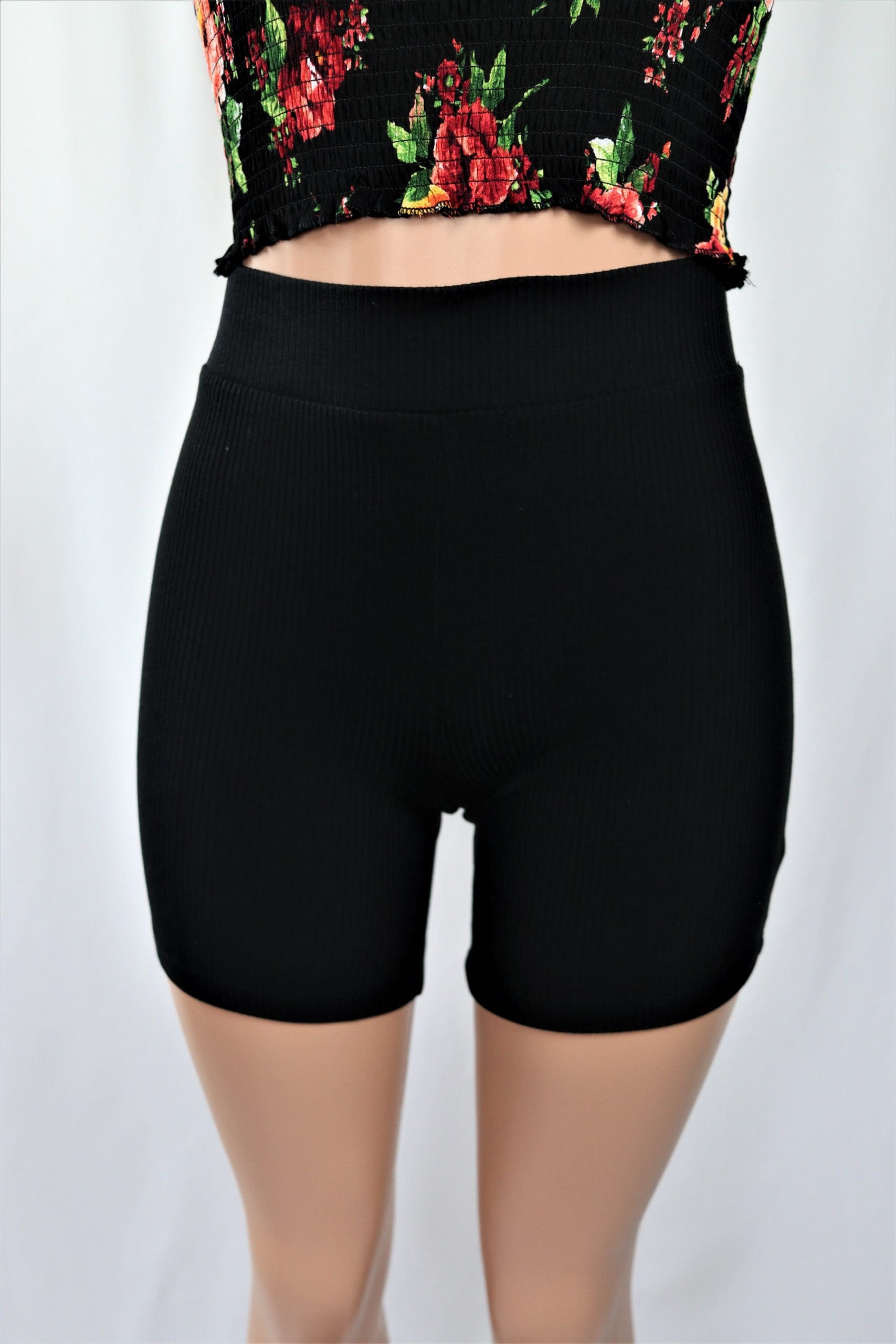 black ribbed midi biker shorts