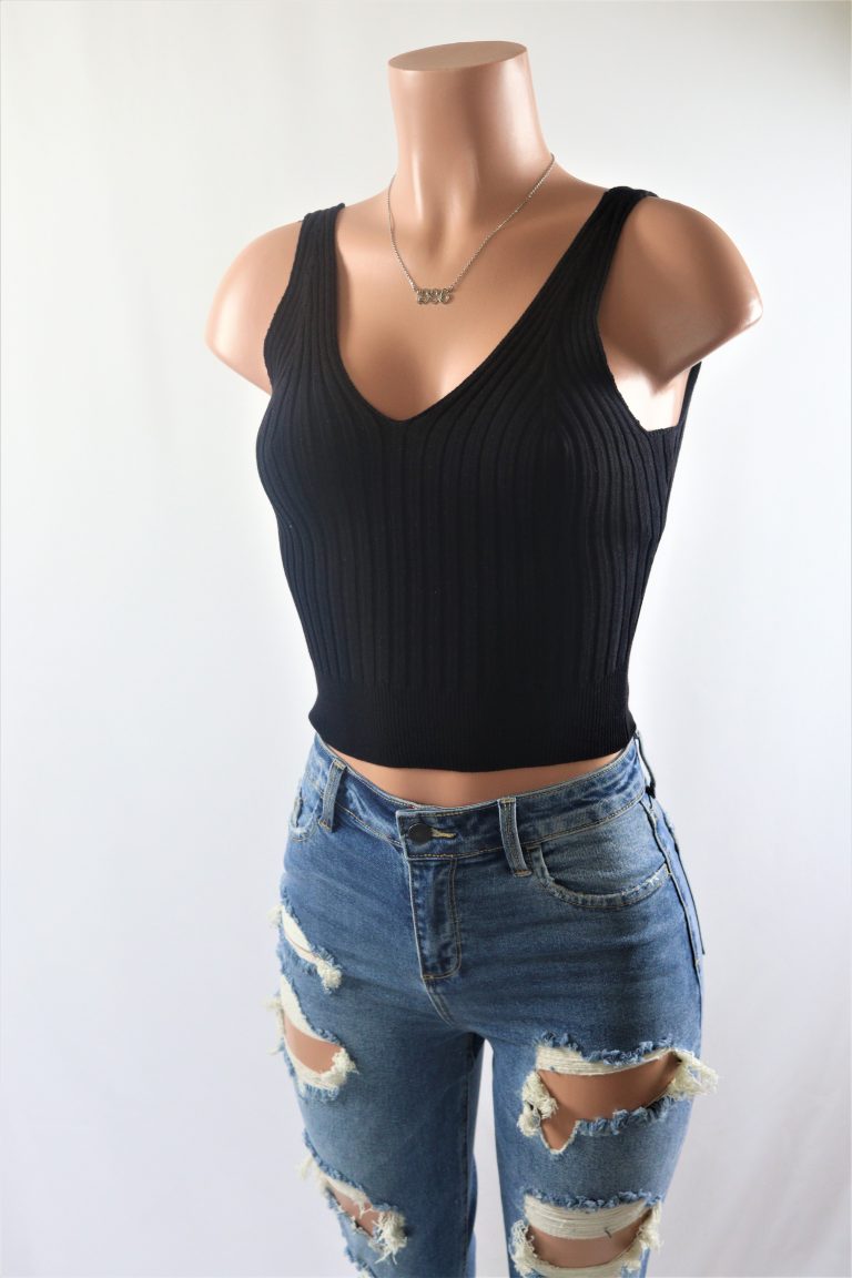 Ribbed Knit Halter Top Plain halter knitted crop top 5 colors.