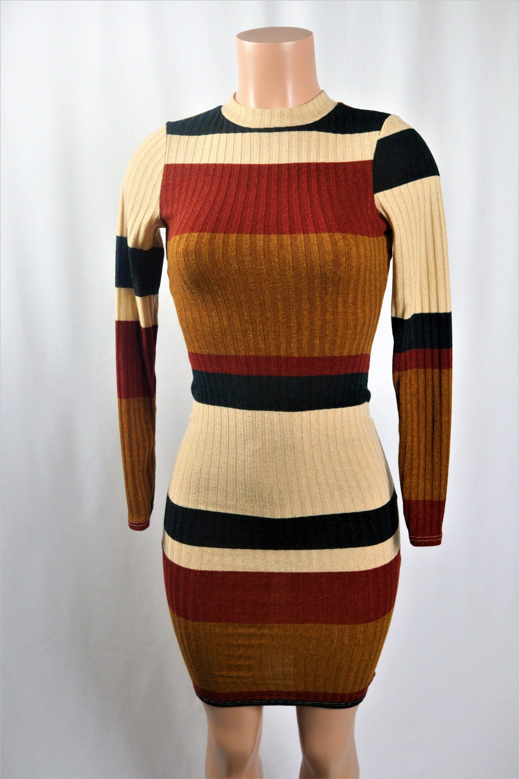 Sophisticated Dress - Multi color autumn fall long sleeve stripe mini 