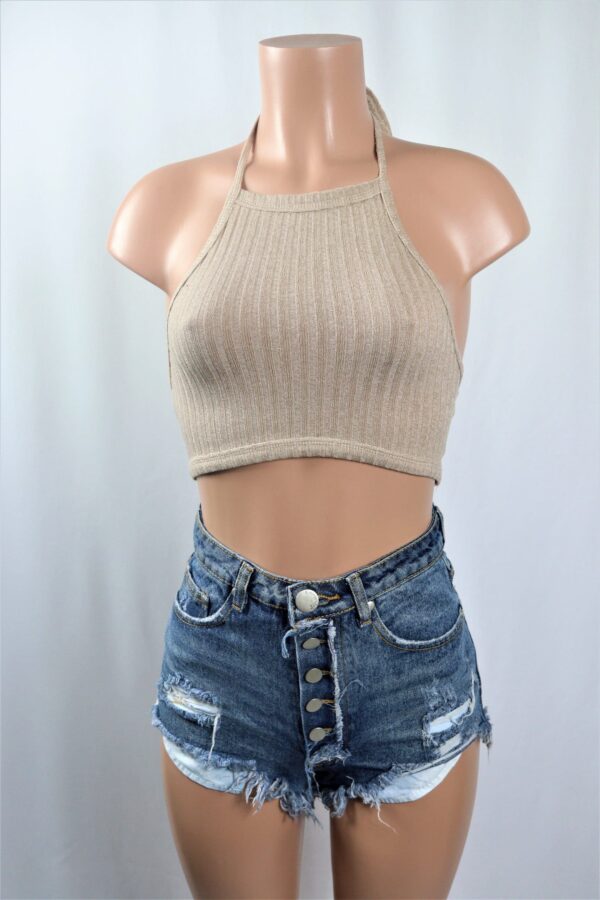 Semi Sheer Ribbed Halter Top