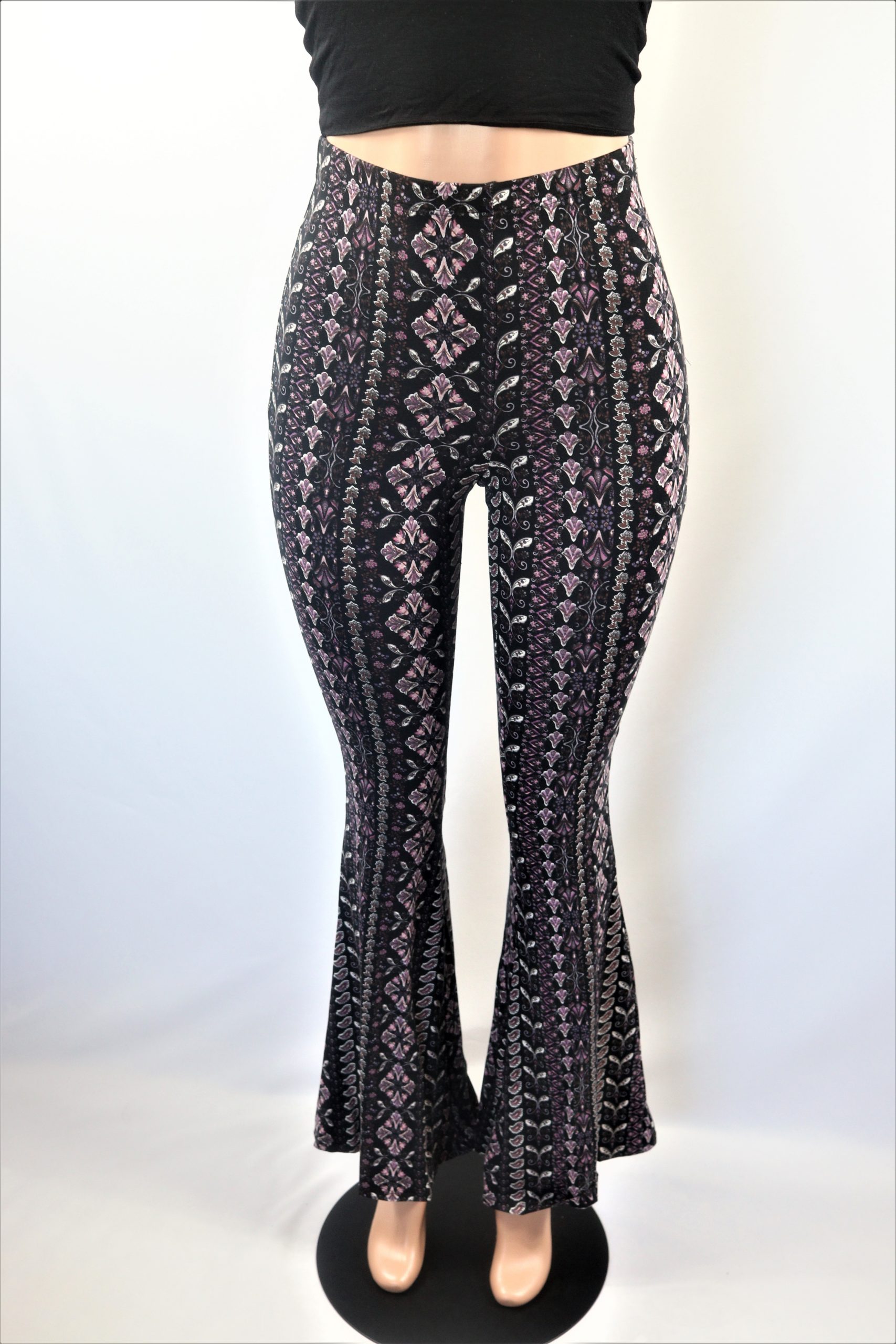 Dark Purple Santana Palazzo Pants - Printed wide high waisted flare pant.