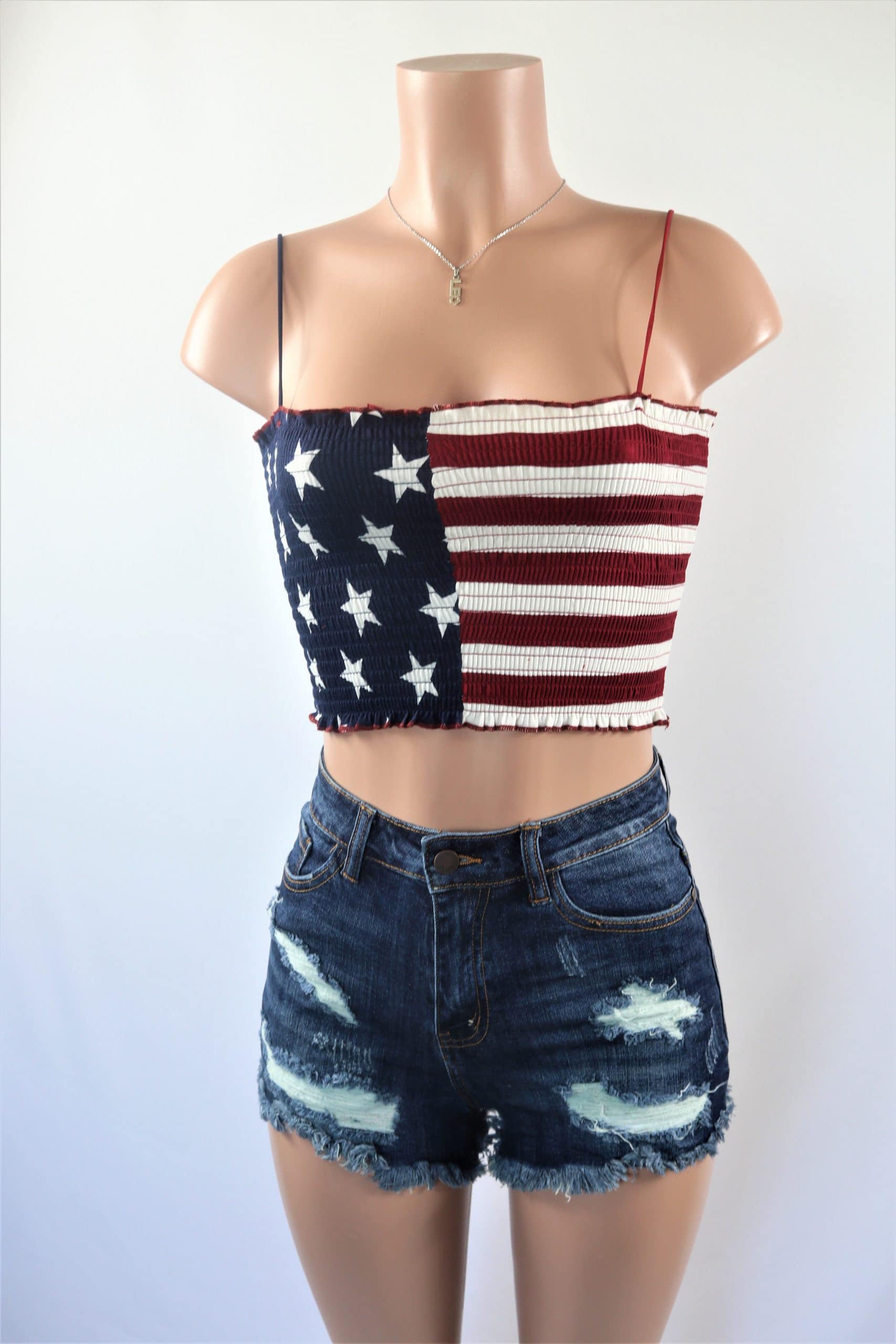 USA Crop Top Red blue white star multi color flag print crop top