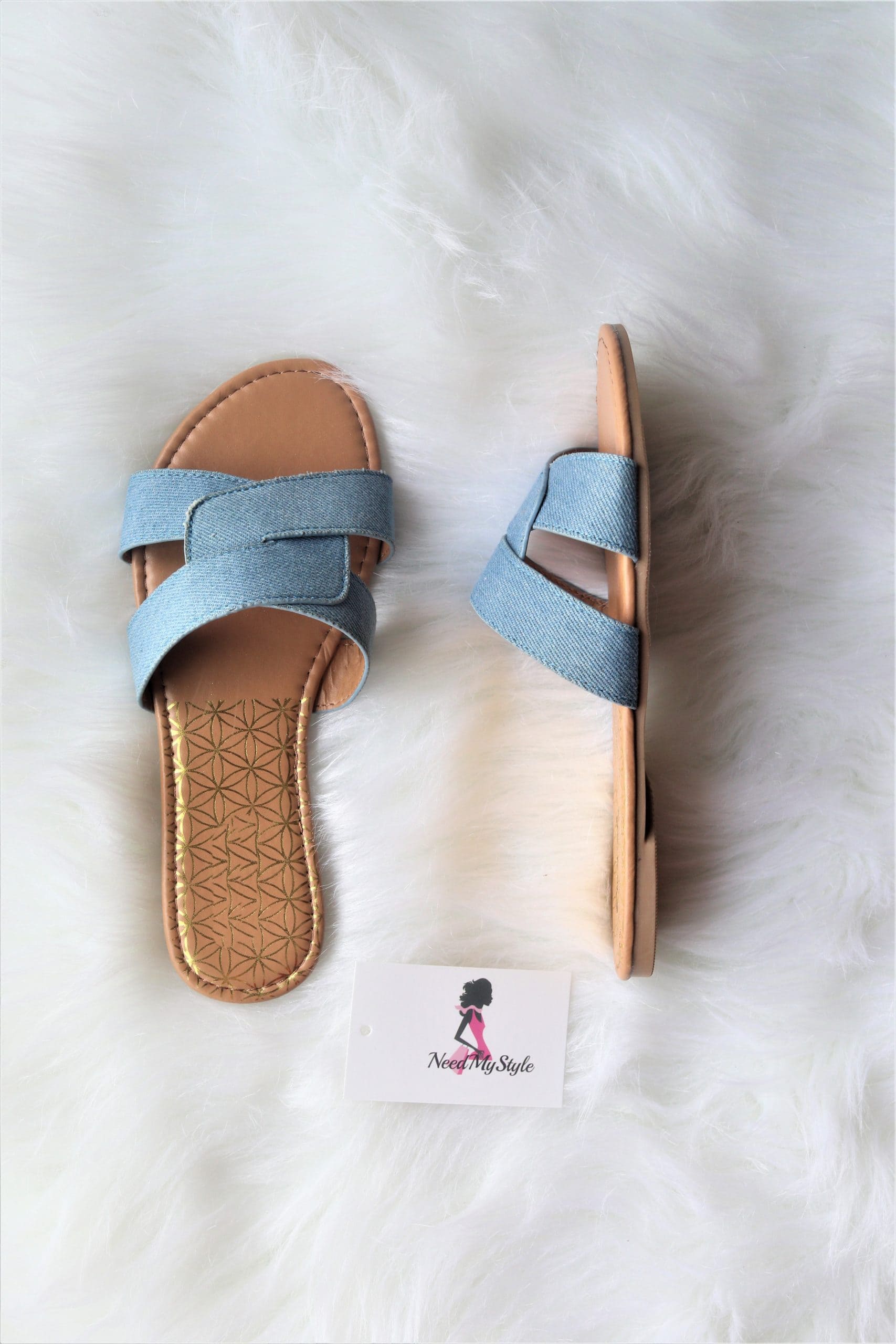 blue jean sandals with bow