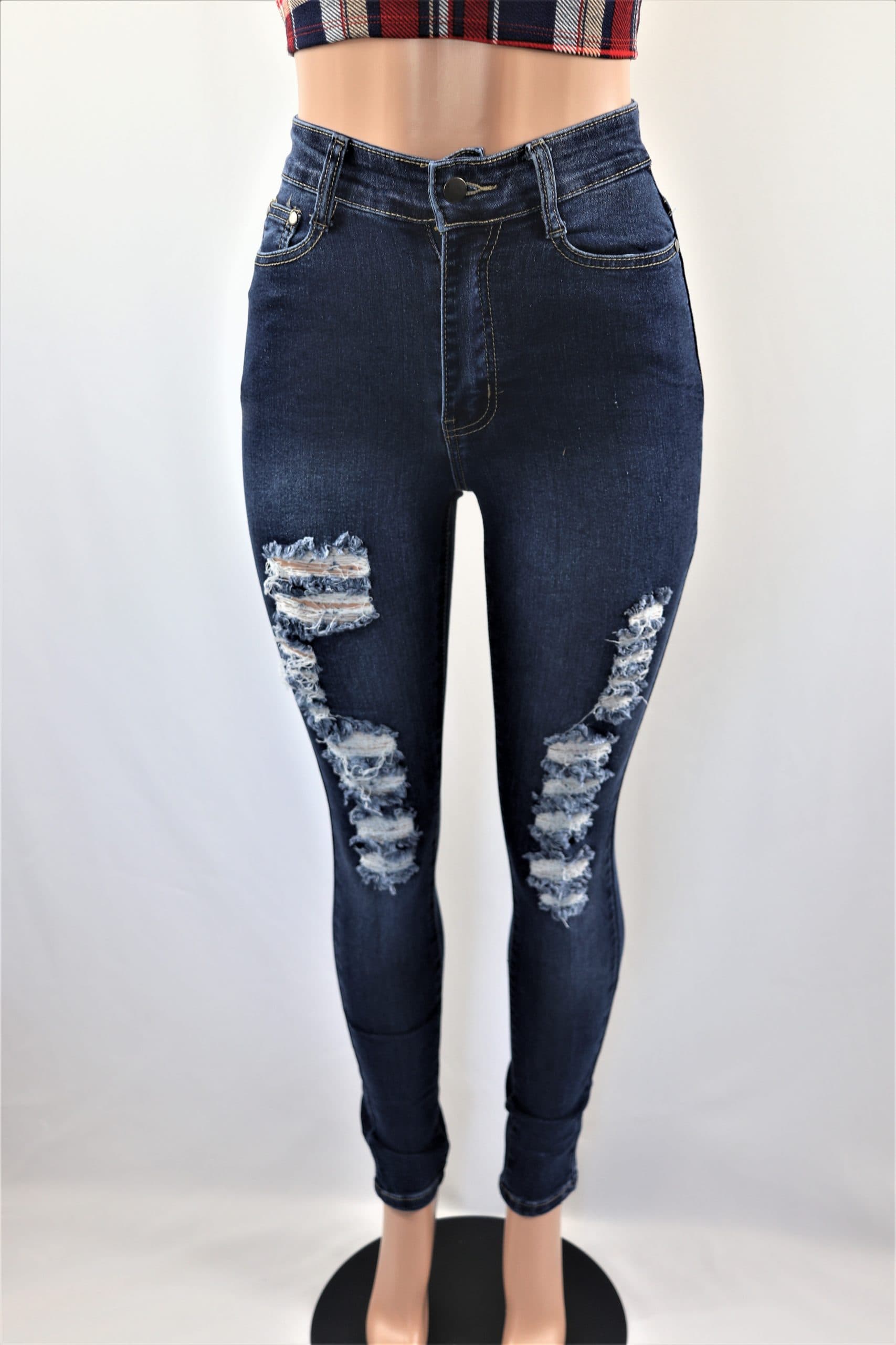 David Jeans - Dark high waist ripped skinny jeans.