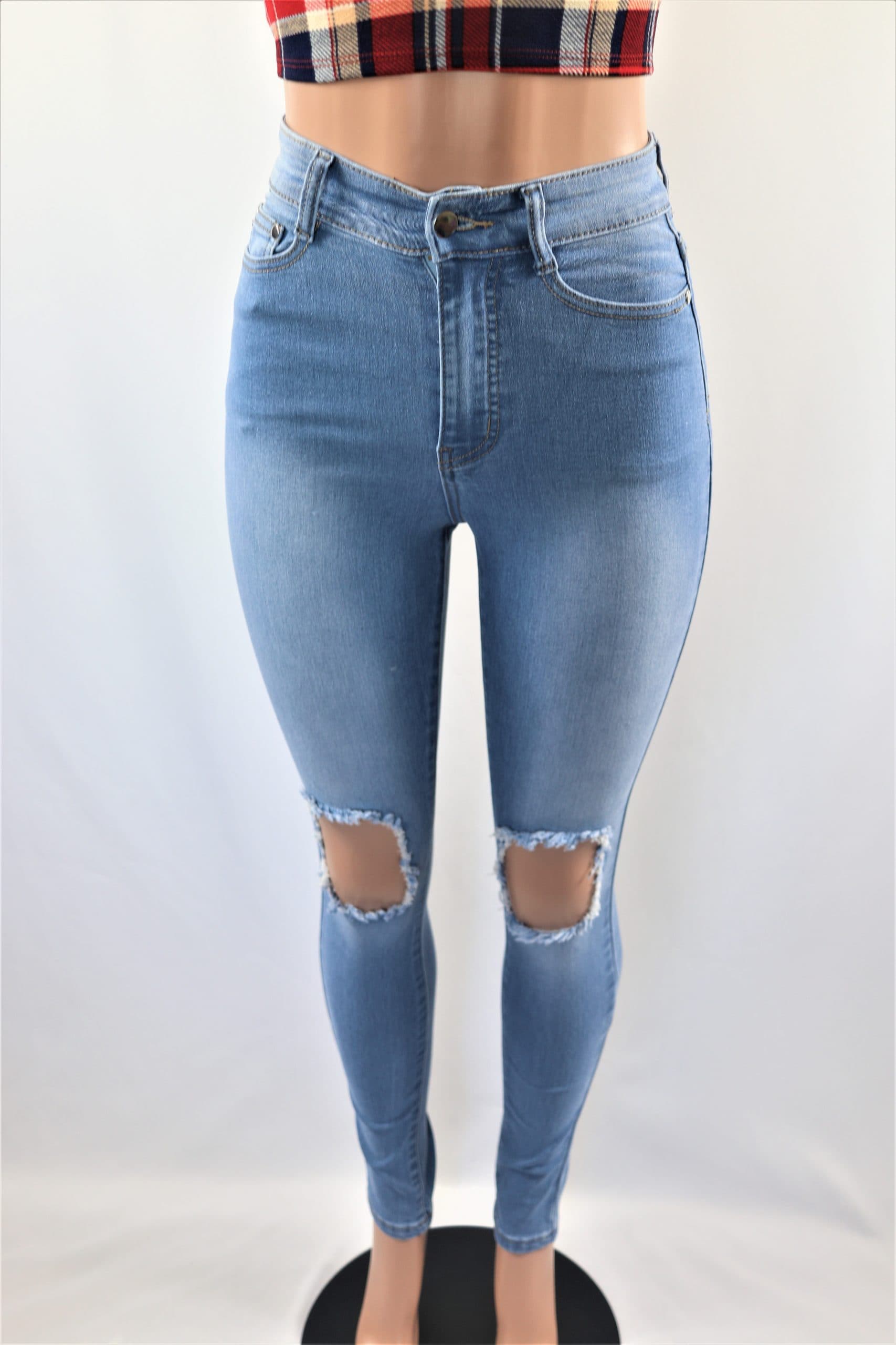 Logan Jeans - Light Blue was high waist ripped skinny jeans.