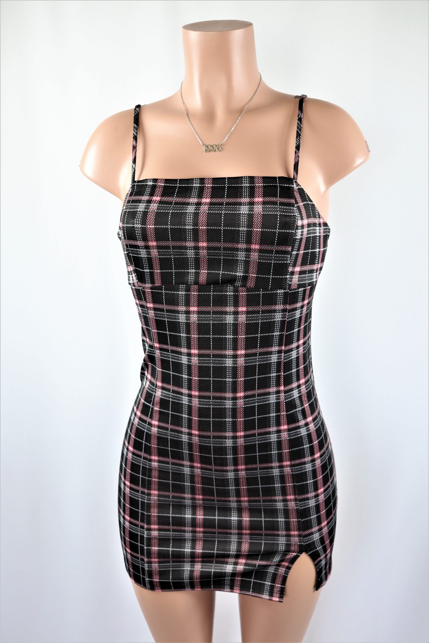 Pink and black plaid dress hot sale