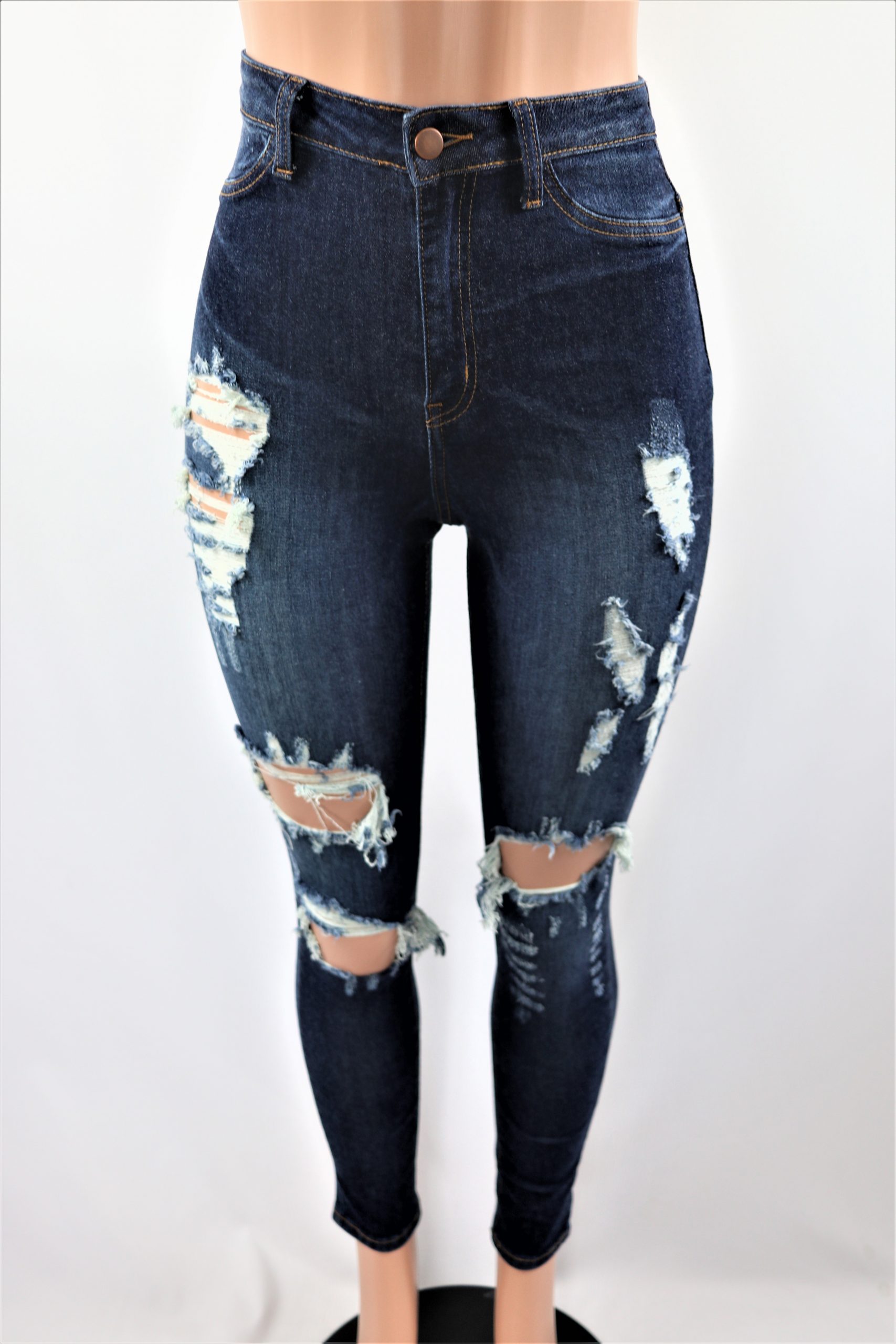 Johnson Jeans - Dark denim high waist ripped distressed skinny jeans.