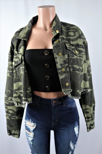 Olive Camo Crop Jacket