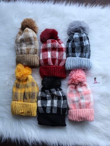 Plaid Pompom Beanie