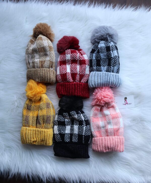 Plaid Pompom Beanie