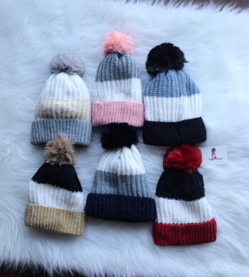 Stripe Pompom Beanie