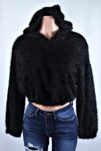 Fuzzy Hooded Crop Sweater