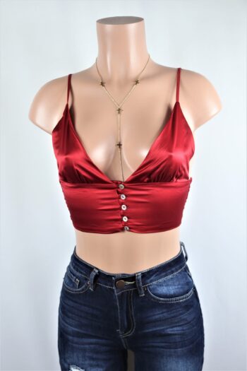 Satin Button Up Crop Top