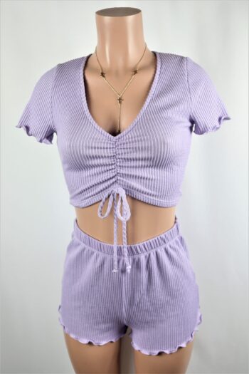 Lavender Ruched Shorts Set