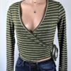 Olive Stripe Wrap Top