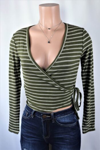 Olive Stripe Wrap Top