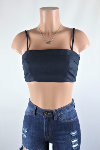 Blue Linen Crop Top