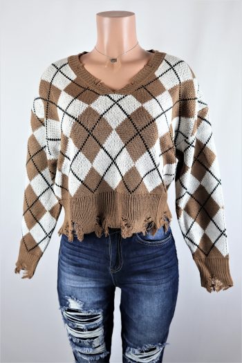 Argyle Distressed Sweater