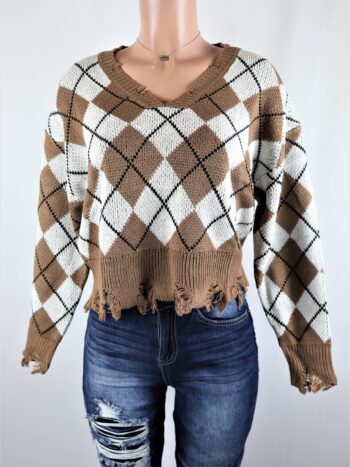 Argyle Distressed Sweater