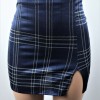 Blue Plaid Slit Skirt