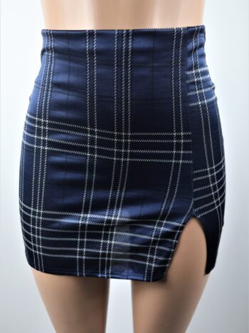 Blue Plaid Slit Skirt Blue Plaid Slit Skirt