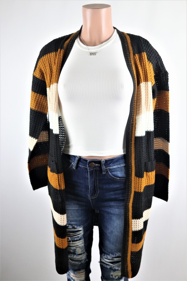 Stripe Waffle Cardigan