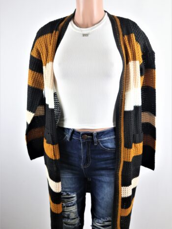 Stripe Waffle Cardigan