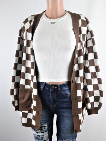 Brown Checkered Cardigan