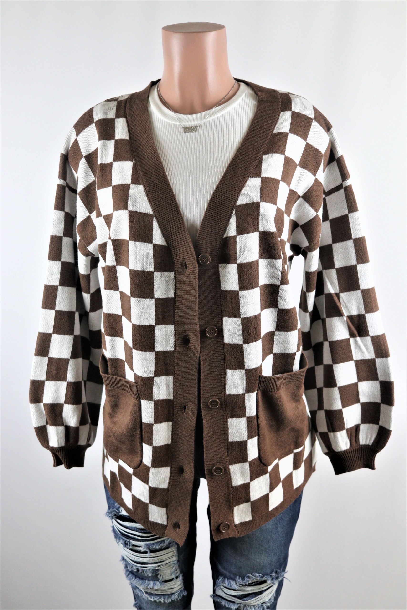 CHECKERED BROWN CARDIGAN