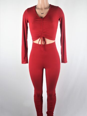 Red Ruche Pants Set Red Ruche Pants Set