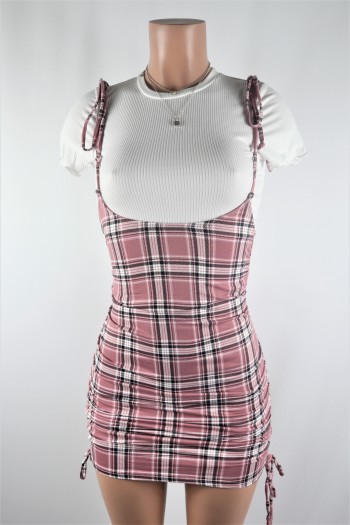 Ruche Plaid Suspender Set