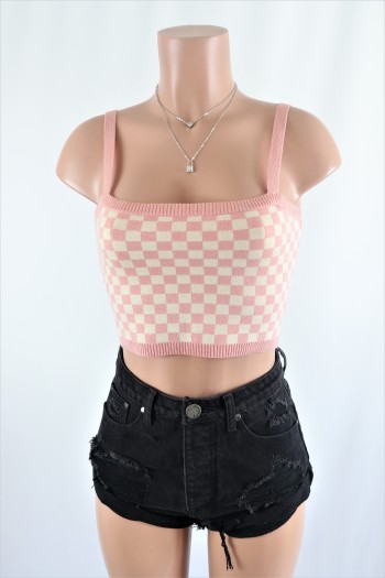 Pink Checkered Crop Top