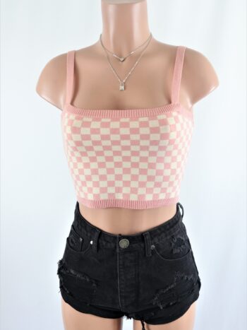Pink Checkered Crop Top