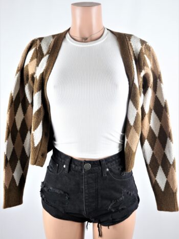 Brown Diamond Crop Cardigan Brown Diamond Crop Cardigan
