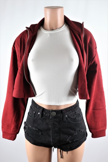 Red Zip Up Crop Jacket