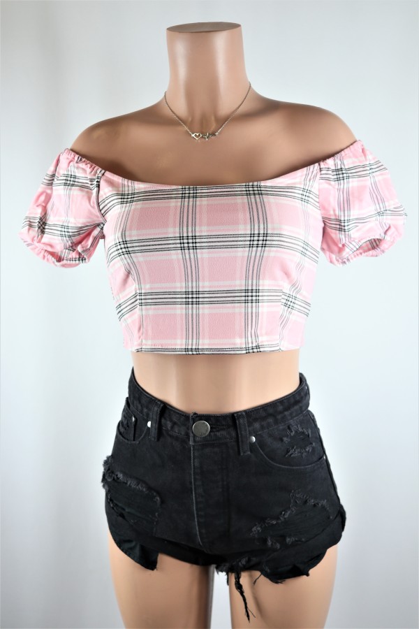 Baby Pink Plaid Crop Top