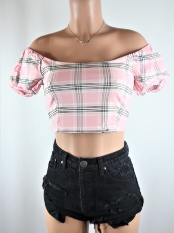 Baby Pink Plaid Crop Top Baby Pink Plaid Crop Top