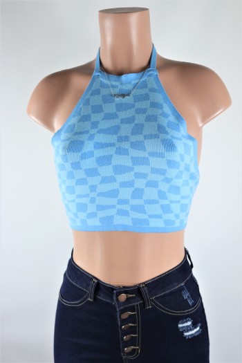 Blue Checkered Halter Top