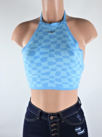 Blue Checkered Halter Top Blue Checkered Halter Top