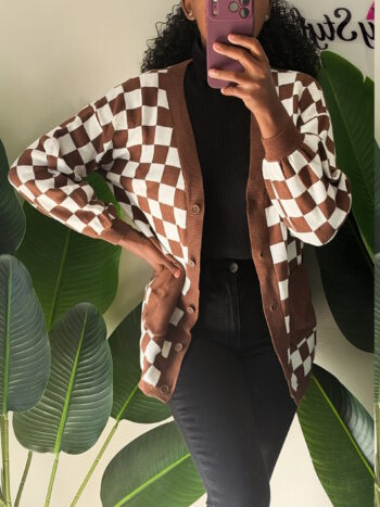 Brown Checkered Cardigan
